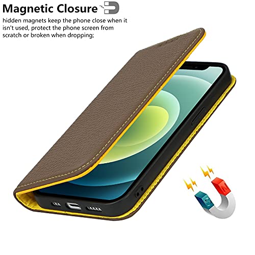 iCoverCase Compatible with iPhone 13 Wallet Case with Credit Card Holder and Wrist Strap, RFID Blocking Genuine Leather Flip Magnetic Phone Cover 6.1 Inch (Brown) - color: 1-Brown (No Headphone Storage Belt), size: iPhone 13