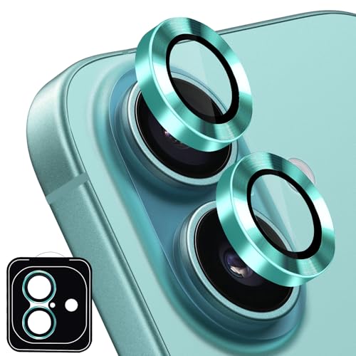 Designed for iPhone 16 and 16 Plus Camera Lens Protector, Metal Lens Cover 9H Tempered Glass Camera Cover Anti Scratch Shockproof Screen Protector - color: Teal