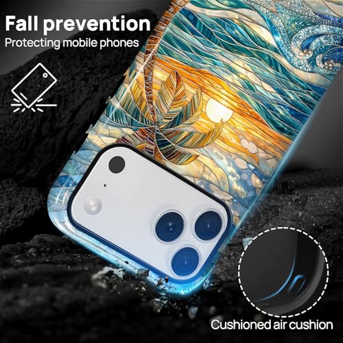 Case for iPhone 17 Pro, Dual Layer Phone Cover, Stained Glass Beach Palm - color: Stained Glass Beach Palm, size: Iphone 17 Pro