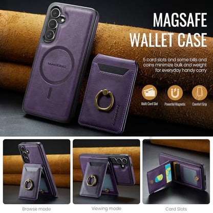 for Samsung Galaxy S26 2 in 1 Detachable Card Bag Wallet Case Durable Leather Wallets Magnetic Card Holder 4 Card Slots Ring Stand RFID Blocking Purple - color: Purple, size: Samsung Galaxy S26
