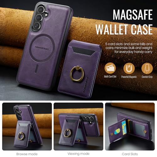 for Samsung Galaxy S26 2 in 1 Detachable Card Bag Wallet Case Durable Leather Wallets Magnetic Card Holder 4 Card Slots Ring Stand RFID Blocking Purple - color: Purple, size: Samsung Galaxy S26