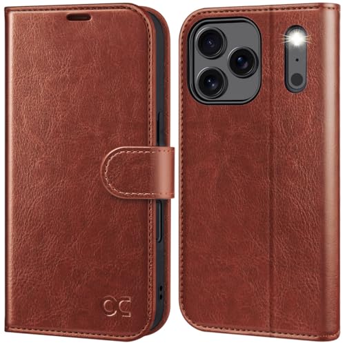 OCASE Compatible with iPhone 17 Pro Wallet Case, PU Leather Flip Folio Case with Card Holders RFID Blocking Kickstand [Shockproof TPU Inner Shell] Phone Cover 6.3 Inch 2025, Dark Brown - color: Dark Brown