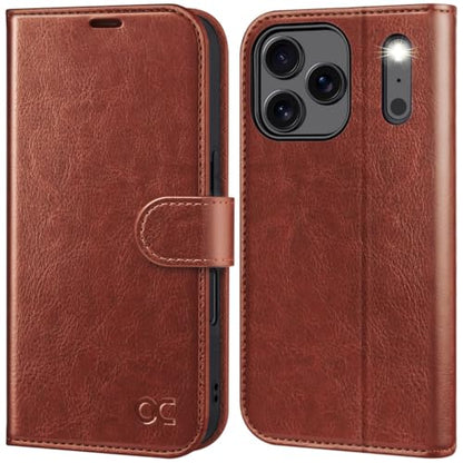 OCASE Compatible with iPhone 17 Pro Wallet Case, PU Leather Flip Folio Case with Card Holders RFID Blocking Kickstand [Shockproof TPU Inner Shell] Phone Cover 6.3 Inch 2025, Dark Brown - color: Dark Brown