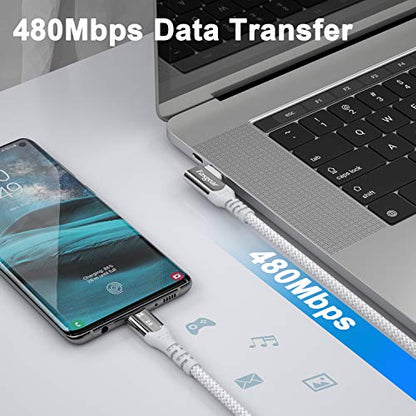 Fasgear USB C to USB C Cable 90 Degree, 10ft, Grey - color: Grey, size: 10 ft
