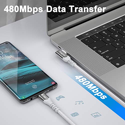 Fasgear USB C to USB C Cable 90 Degree, 6ft, Grey - color: Grey, size: 6 ft