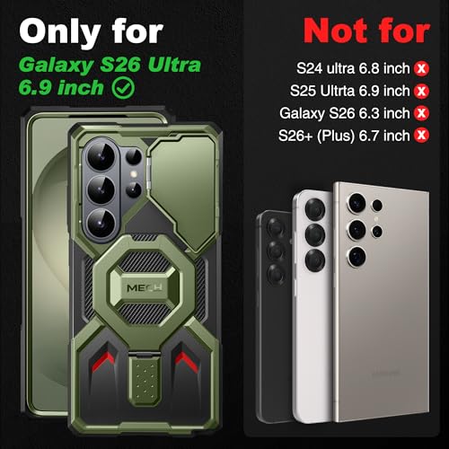 TONGATE Magnetic Stand for Samsung Galaxy S26 Ultra Case, Compatible with Magsafe, [Camera Cover & 2 Front Frames][Military Drop Protection] S26 Ultra Case Built-in Screen Protector & Belt Clip, Olive - color: Olive Green