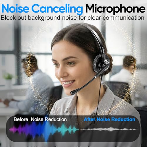 Telephone Headset with Microphone Noise Canceling for Office Landline Deskphone, with Mic Mute Volume Controller, Mono RJ9 Phone Headset for Call Center Avaya Polycom Nortel