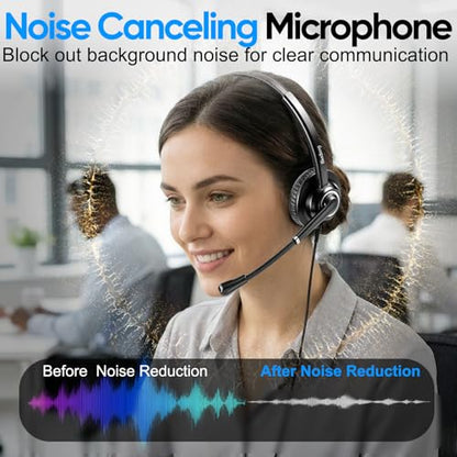 Telephone Headset with Microphone Noise Canceling for Office Landline Deskphone, with Mic Mute Volume Controller, Mono RJ9 Phone Headset for Call Center Avaya Polycom Nortel