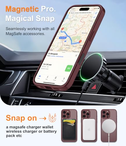 Magnetic Case for iPhone 16 Pro Case with Screen Protector+Wrist Strap | Compatible with MagSafe,Full Camera Protection,Slim Translucent Matte Phone Cover,Wine Red - color: Wine Red