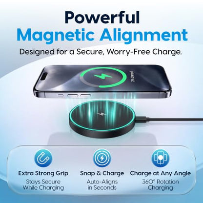 Magnetic Wireless Charger 2Pack,Charging Pad with Light,6FT Cable, Black - color: Black