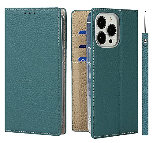 iCoverCase Compatible with iPhone 13 Pro Wallet Case, RFID Blocking Genuine Leather Magnetic Case with Wrist Strap and Card Slots Kickstand Feature Flip Cover 6.1 Inch (Light Blue) - color: Light Blue, size: iPhone 13 Pro