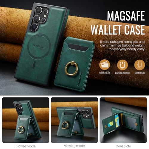 for Samsung Galaxy S26 Ultra 2 in 1 Detachable Card Bag Wallet Case Durable Leather Wallets Magnetic Card Holder 4 Card Slots Ring Stand RFID Blocking Green - color: Green, size: Samsung Galaxy S26 Ultra