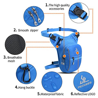 Peicees Motorcycle Leg Bag for Men Womens Thigh Bag, Expandable - color: Blue