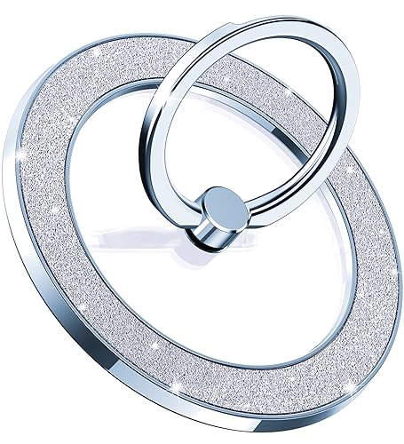 Pikabo Magnetic Phone Ring Holder for MagSafe, Glitter Phone Grip Stand - color: Glitter Blue