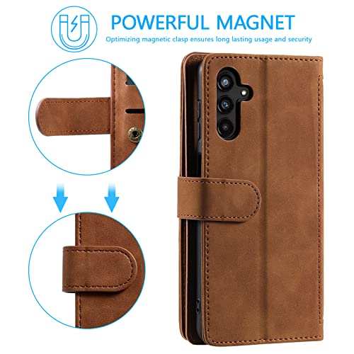 EYZUTAK Wallet Phone Case for Samsung Galaxy A16 4G/5G, Retro Matte 9 Card Holder Slots Zipper Pocket Handbag Case PU Leather Magnetic Closure Kickstand with Wrist Strap Flip Folio Purse Case - Brown - color: Brown, size: Samsung Galaxy A16 4G/5G