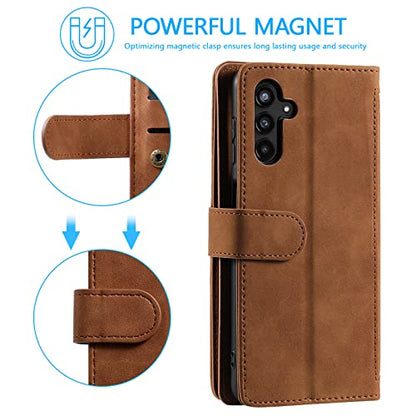 EYZUTAK Wallet Phone Case for Samsung Galaxy A16 4G/5G, Retro Matte 9 Card Holder Slots Zipper Pocket Handbag Case PU Leather Magnetic Closure Kickstand with Wrist Strap Flip Folio Purse Case - Brown - color: Brown, size: Samsung Galaxy A16 4G/5G