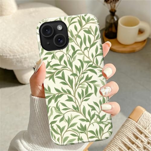 Case for iPhone 15, Shockproof Hybrid Protective Phone Case, Dual-Layer Drop Protection Anti-Scratch, Green Leaves - color: Green Leaves, size: iPhone 15