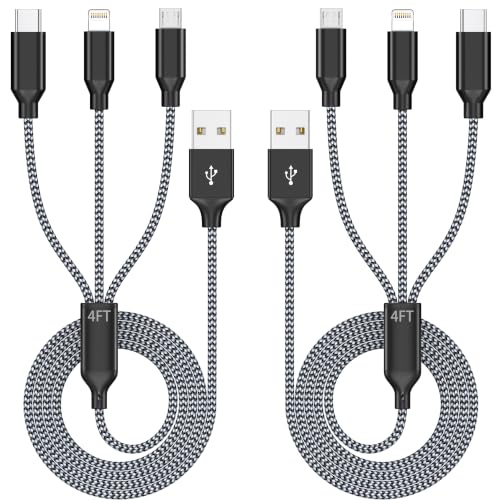 3 in 1 Multi Charging Cable 4ft 2Pack,MFi Certified fast charger cord - color: Grey/Black-4ft