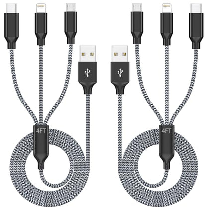 3 in 1 Multi Charging Cable 4ft 2Pack,MFi Certified fast charger cord - color: Grey/Black-4ft