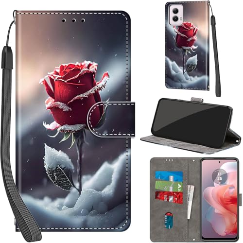 Case Wallet for Motorola Moto G Power 5G 2024, Snow Rose | Kickstand, 3 Card Holder, Shockproof TPU Interior Shell, PU Leather, Magnetic Flip Cover, Lanyard Strap - color: Pic:03