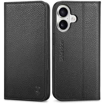 SHIELDON Genuine Leather Case Wallet for iPhone 17 6.3" 2025, Pebbled Black | Magnetic Closure, RFID Blocking, Credit Card Slot, Viewing Stand, Foldable Design, Shockproof TPU Phone Cover - color: Pebbled Black