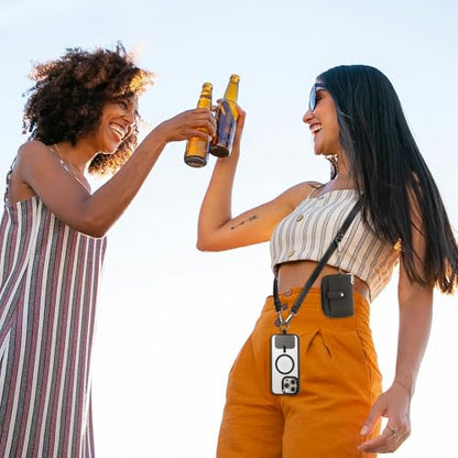 Diaclara Clip and Go Leather Phone Strap with Zipper Pouch- Stylish Crossbody Adjustable Lanyard with Wallet for All Phones, Wine Red - color: Leather Wine Red