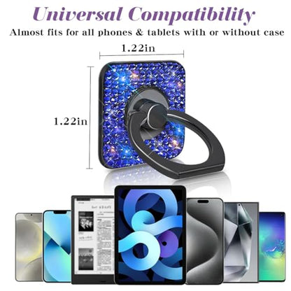 Bling Crystal Rhinestone Cell Phone Ring Holder Grip，360°Rotation Metal Finger Cute Glitter Stand Kickstand Universal Compatible with iPhone Samsung Galaxy LG Google iPad （Blue Square） - color: blue square