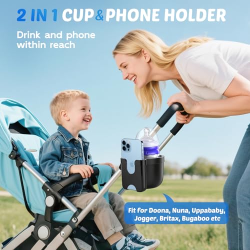 Cup Holder for Walker: Stroller Cup Holder Attachment with Phone Holder - color: Black