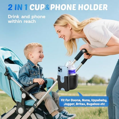 Cup Holder for Walker: Stroller Cup Holder Attachment with Phone Holder - color: Black