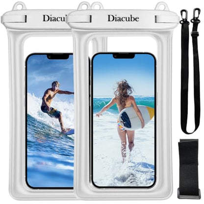 2-Pack Waterproof Phone Pouch, Universal IPX8 Floating Waterproof Case with Adjustable Lanyard for All Phones [Up to 8.3"] Beach, Waterpark & Travel Essentials - White - color: White