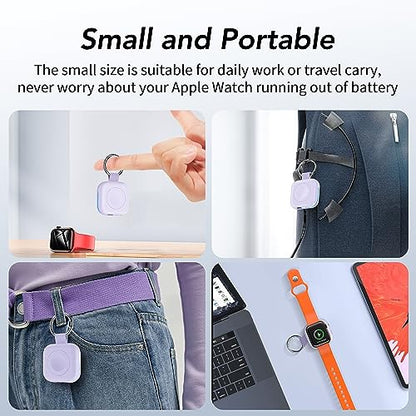 Portable Travel Charger for Apple Watch Series 8,Wireless iWatch Charger 1200mAh Power Bank with Charging Cable, Purse Keychain Smart Chargers for Apple Watch Series 11/10/9/8/7/6/SE/5/4/3/2/1/UItra - color: Purple