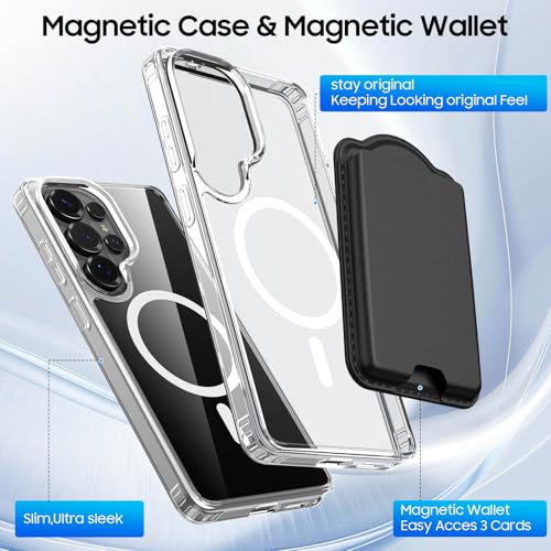 Magnetic for Samsung Galaxy S26 Ultra Wallet Case with Card Holder﻿ | Compatible with MagSafe, Shockproof Phone Cover with Detachable RFID Blocking Card Slot, Clear & Black - color: Clear with Black, size: S26 Ultra 6.9"