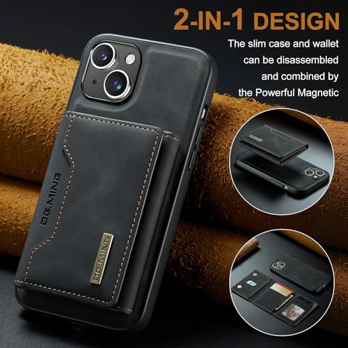 Leather Wallet Phone Cases Compatible with iPhone 15 Case with Card Holder Men 6.1'' 2 in 1 Detachable Back Cover (Black, IP 15) - color: Black, size: IP 15