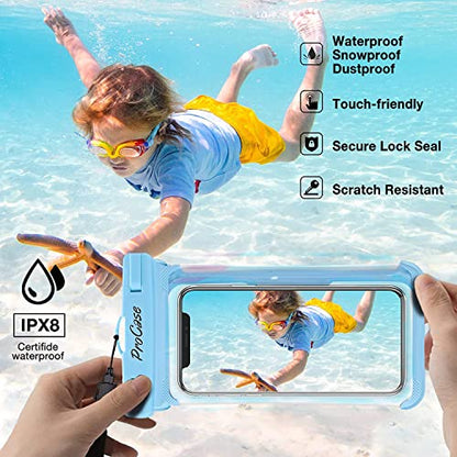 ProCase 2 Pack Waterproof Phone Pouch, Underwater Phone Case Up to 7", Dry Bag for iPhone 17 Air 16 15 14 13 Pro Plus Max, Galaxy S24 S23 S22 Ultra Pixel, Beach Essentials -Blue & Black - color: Blue/Black