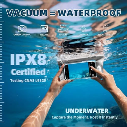 Vacuum Waterproof Phone Pouch - IPX8 Professional Cell Phone Dry Bag with Lanyard, Essential for Beach & Cruise, Universal Waterproof Case Fits All Smartphones up to 7.7" (1, White) - color: White