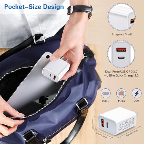 20W USB C Fast Charger 4Pack Dual Port Power Delivery+Fast Charger 3.0 Plug - color: White