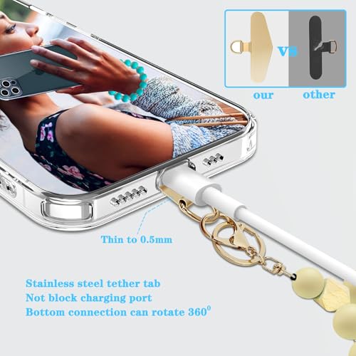 Silicone Beaded Phone Wrist Strap, Phone Bracelet Strap with Tether Tab Elastic Hands Free Wristlet Strap - color: Beige