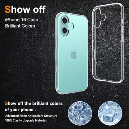 Silicone Clear iPhone 16 Case,Ultra Thin with Comfort Grip | Soft Slim-Fit TPU iPhone 16 Phone Cover,Non-Slip,Shockproof Protection,Scrath-Resistant - size: iPhone 16 case