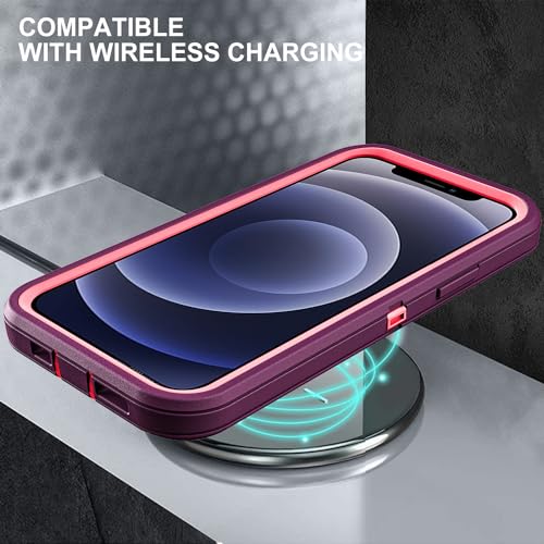 YKHJKLEC for iPhone 12/12 Pro Case, Military Grade 3 in 1 Heavy Duty Shockproof/Drop Proof/Dust Proof with 2Pcs Tempered Glass Screen Protector (Purple/Pink) - color: Purple/Pink