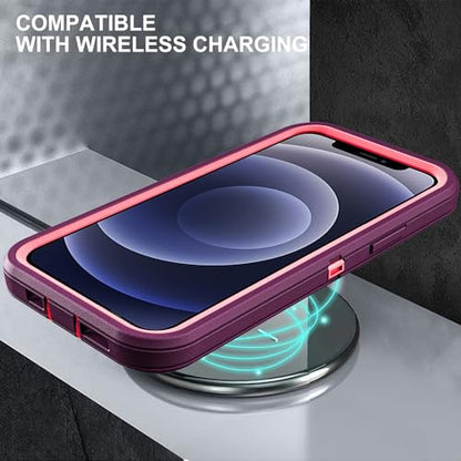 YKHJKLEC for iPhone 12/12 Pro Case, Military Grade 3 in 1 Heavy Duty Shockproof/Drop Proof/Dust Proof with 2Pcs Tempered Glass Screen Protector (Purple/Pink) - color: Purple/Pink