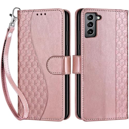 for Samsung Galaxy S22 Wallet case, Rose Gold | 3 Card Holders, Kickstand, Shockproof TPU Shell, PU Leather, Magnetic Closure, Protective Flip Folio Cover, Women - color: 5