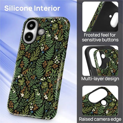 Case for iPhone 16 Plus, Shockproof Hybrid Protective Phone Case, Dual-Layer Drop Protection Anti-Scratch, Fern Leaf - color: Fern Leaf, size: iPhone 16 Plus