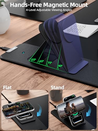 Wireless Charging Mouse Pad with Magnetic Phone Stand, 31.5"x15.8" Large - color: Black-Mag Stand-Adatper