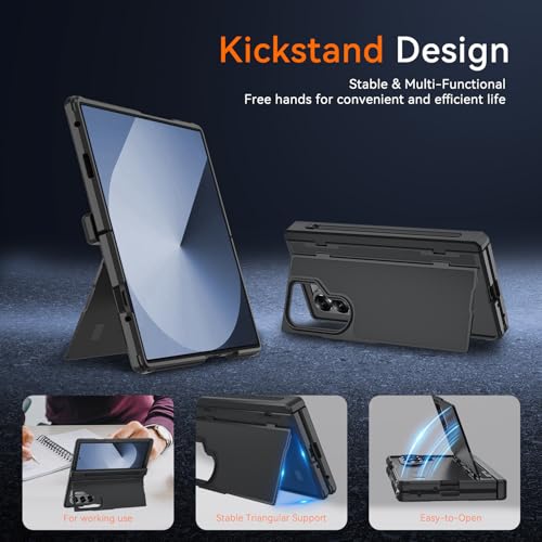 Magnetic for Samsung Galaxy Z Fold 7 Case, [Compatible with MagSafe][Thinner S Pen Holder] [Invisible Kicktand] [Hinge Protection] [Screen Protector],Shockproof Full Body Heavy Duty Phone Cover(Black) - color: Black
