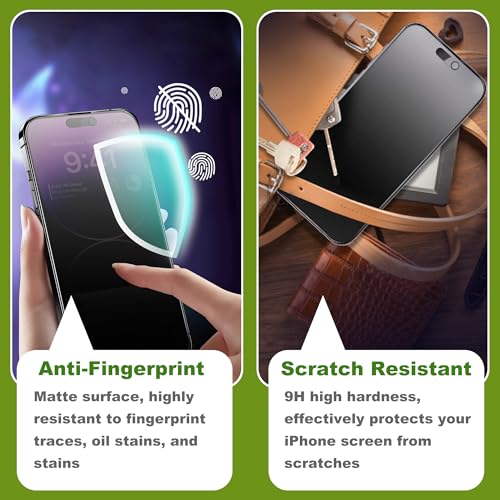 2 Pack Matte Privacy Screen Protector for iPhone 15 Pro 6.1",Anti-Glare Anti-Spy Scratch Resistant Tempered Glass Film,Smooth Responsive Touch Anti-Scratch Glass，Easy to Install - size: for iPhone 15 Pro