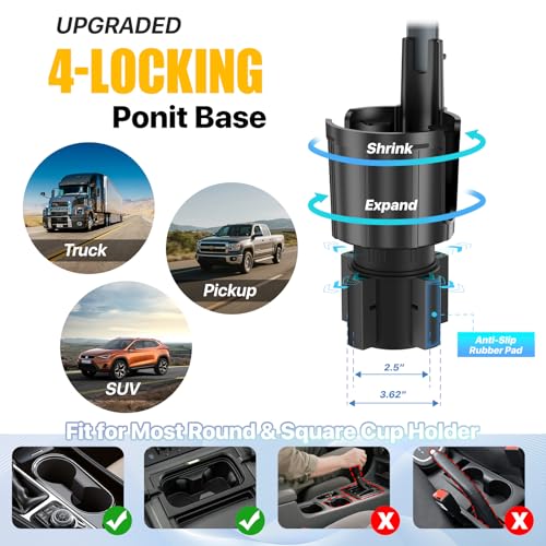 2-in-1 Cup Holder Phone Mount for Car - Upgraded Anti Shake