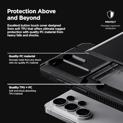VRS DESIGN Damda Glide Pro for Samsung Galaxy S26 Ultra Case (2026), [US Patented] Semi-Auto Card Holder Wallet Case [4 Cards], Heavy Duty Rugged Shockproof Protective Cover (Liberty Black) - color: Liberty Black