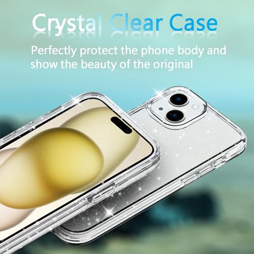 TENOC Phone Case Compatible with iPhone 15, Glitter Case Clear Sparkling Protective Bumper Cute Cover for Girls Women - color: Clear Glitter, size: iPhone 15