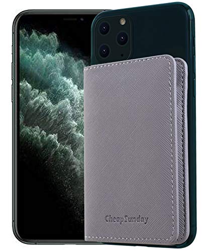 ID Card Holder for Back of Phone Leather Phone Wallet Stick On with Stand Flip Waterproof Leather Adhesive Wallet for Most Cellphones (Grey) - color: Grey