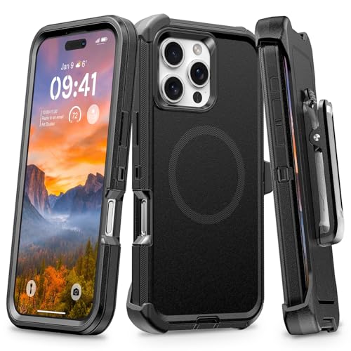 TUTUKII Magnetic for iPhone 16 Pro Max Case with Belt Clip Holster (Black) | MagSafe Compatible, Heavy-Duty Military-Grade Drop Protection, 3-Layer Rugged Shockproof Protective Cover 6.9-Inch - size: iPhone 16 Pro Max 6.9"